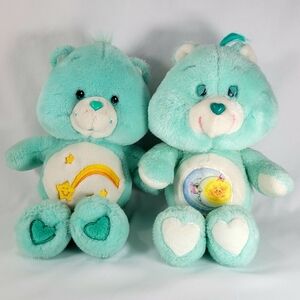 Vintage Care Bear Plush Lot 1983 2002 Wish & Bedtime Bear Kenner Celestial -READ